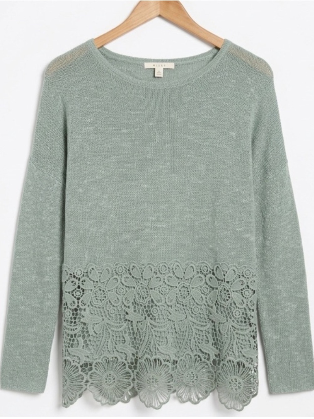 Miami Sage Crochet-Hem Long Sleeve Knit Sweater Pullover